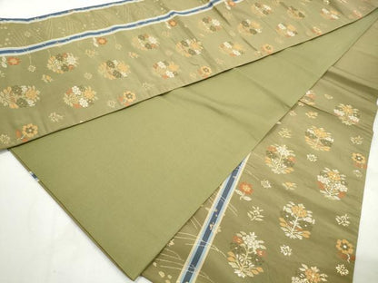 平和屋着物◎六通柄袋帯　抽象花間道　金糸　正絹　逸品　DABJ0305qa