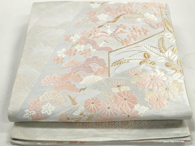 平和屋着物◎六通柄袋帯　唐織　飛鶴花松文　金銀糸　正絹　逸品　DABJ0307qa