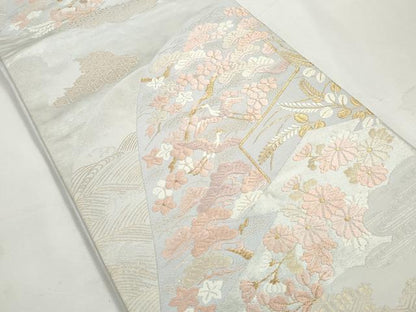平和屋着物◎六通柄袋帯　唐織　飛鶴花松文　金銀糸　正絹　逸品　DABJ0307qa