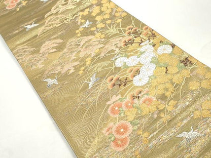 平和屋着物◎六通柄袋帯　唐織　飛鶴浜松文　金糸　正絹　逸品　DABJ0311qa