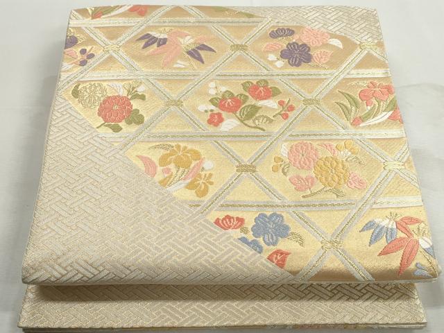 平和屋着物◎六通柄袋帯　唐織　天井花文　金糸　正絹　逸品　DABJ0312qa