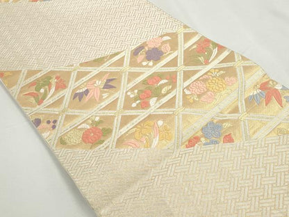 平和屋着物◎六通柄袋帯　唐織　天井花文　金糸　正絹　逸品　DABJ0312qa