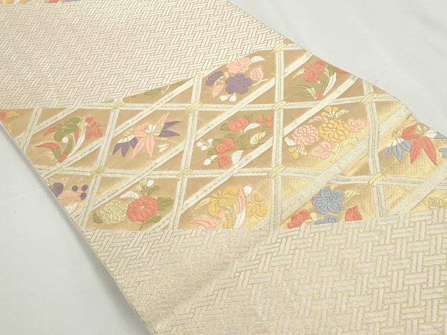 平和屋着物◎六通柄袋帯　唐織　天井花文　金糸　正絹　逸品　DABJ0312qa