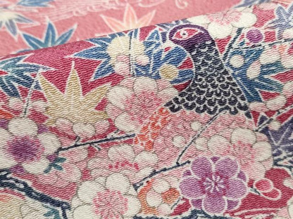 平和屋着物■上質な小紋　流水花鳥文　暈し染め　鬼しぼ縮緬　正絹　逸品　DABJ0334qa