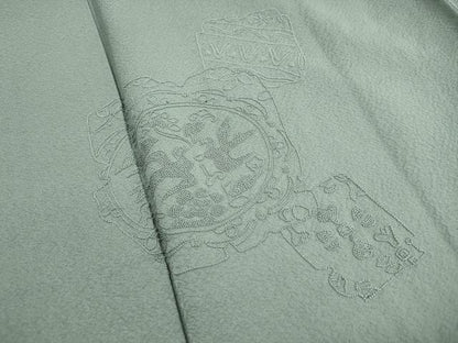 平和屋着物■中国三大刺繍　相良刺繍　総刺繍　無地絵羽訪問着　抽象花地紋　山葵色　正絹　逸品　DABJ0335qa