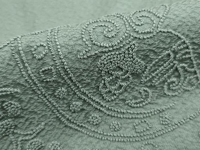 平和屋着物■中国三大刺繍　相良刺繍　総刺繍　無地絵羽訪問着　抽象花地紋　山葵色　正絹　逸品　DABJ0335qa