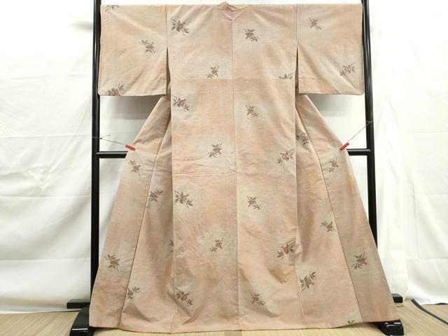 平和屋着物■上質な紬　更紗花文　暈し染め　正絹　逸品　DABJ0340qa
