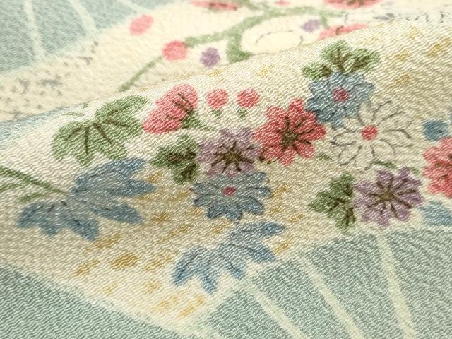 平和屋着物■上質な小紋　扇面花文　金彩　鬼しぼ縮緬　ロング丈　正絹　逸品　DABJ0341qa