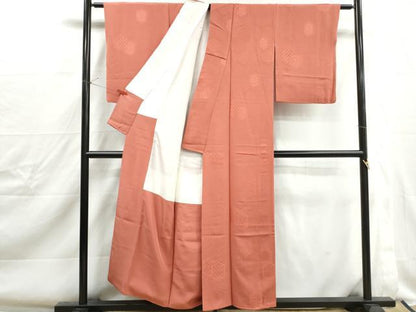 平和屋着物■上質な色無地　亀甲花地紋　鉛丹色　正絹　逸品　DABJ0346qa