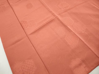 平和屋着物■上質な色無地　亀甲花地紋　鉛丹色　正絹　逸品　DABJ0346qa