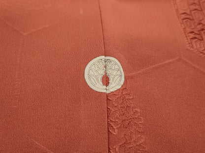 平和屋着物■上質な色無地　亀甲花地紋　鉛丹色　正絹　逸品　DABJ0346qa