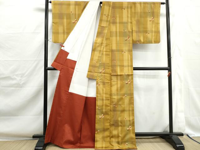 平和屋着物■上質な紬　舞蝶文　正絹　逸品　DABJ0361qa