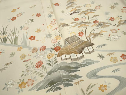 平和屋着物■訪問着　刺繍　風景花文　金彩　正絹　逸品　DABJ0362qa
