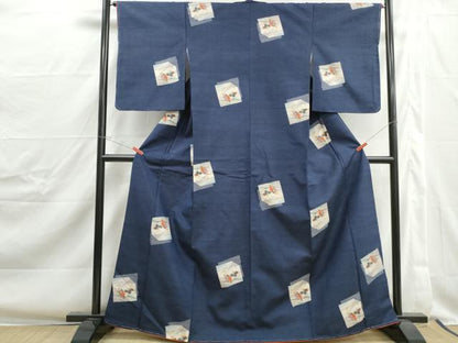 平和屋着物■上質な紬　色紙重ね人物文　正絹　逸品　DABJ0366qa
