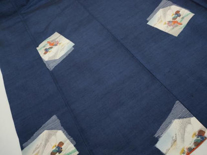 平和屋着物■上質な紬　色紙重ね人物文　正絹　逸品　DABJ0366qa