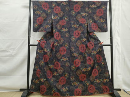 平和屋着物■上質な紬　抽象花文　正絹　逸品　DABJ0368qa