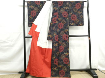 平和屋着物■上質な紬　抽象花文　正絹　逸品　DABJ0368qa