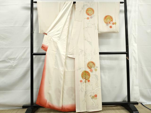 平和屋着物■訪問着　駒刺繍　花蝶丸文　金彩　正絹　逸品　DABJ0369qa