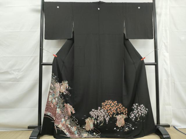 平和屋着物■豪華黒留袖　御所車花文　金銀彩　正絹　逸品　DABJ0379yqa