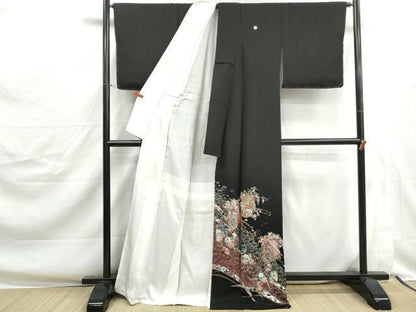 平和屋着物■豪華黒留袖　御所車花文　金銀彩　正絹　逸品　DABJ0379yqa
