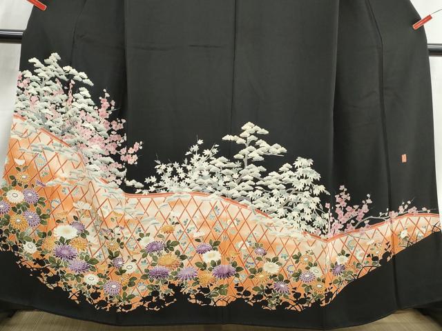 平和屋着物■豪華黒留袖　友禅　作家物　梅松花文　暈し染め　正絹　逸品　DABJ0380qa