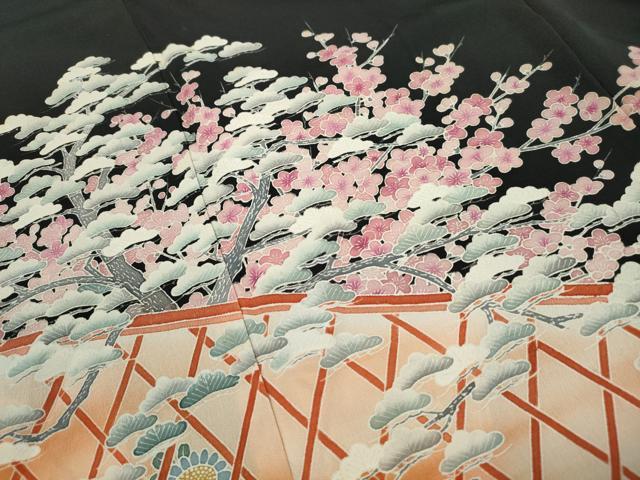 平和屋着物■豪華黒留袖　友禅　作家物　梅松花文　暈し染め　正絹　逸品　DABJ0380qa
