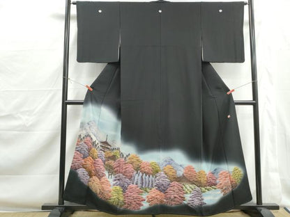 平和屋着物■豪華黒留袖　作家物　手描き　風景樹林文　暈し染め　正絹　逸品　DABJ0381qa