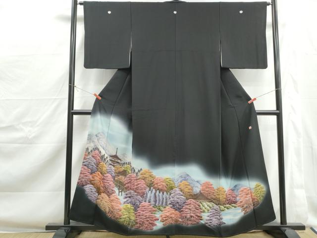 平和屋着物■豪華黒留袖　作家物　手描き　風景樹林文　暈し染め　正絹　逸品　DABJ0381qa