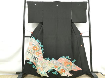 平和屋着物■豪華黒留袖　作家物　流水牡丹文　松竹梅　金彩　正絹　逸品　DABJ0384qa