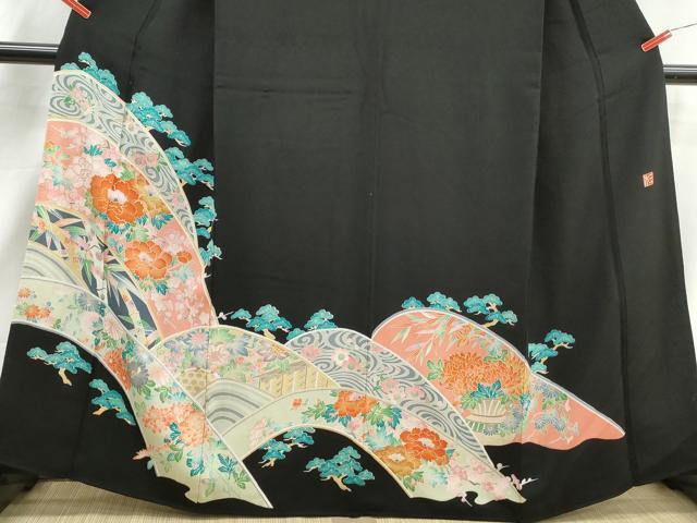 平和屋着物■豪華黒留袖　作家物　流水牡丹文　松竹梅　金彩　正絹　逸品　DABJ0384qa