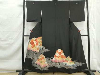 平和屋着物■豪華黒留袖　駒刺繍　立波花松文　金彩　正絹　逸品　DABJ0386qa