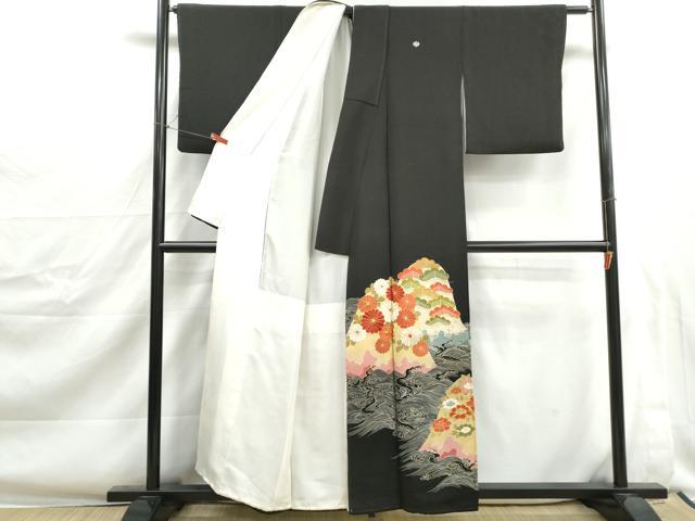 平和屋着物■豪華黒留袖　駒刺繍　立波花松文　金彩　正絹　逸品　DABJ0386qa