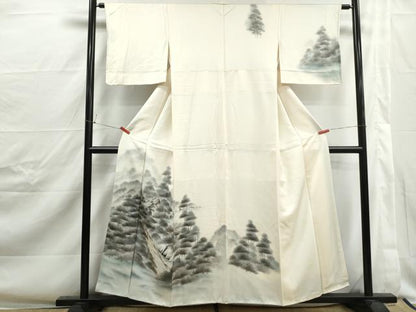 平和屋着物■訪問着　手描き　風景樹林文　暈し染め　正絹　逸品　DABJ0389qa