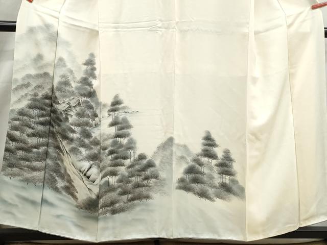 平和屋着物■訪問着　手描き　風景樹林文　暈し染め　正絹　逸品　DABJ0389qa