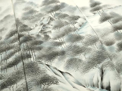 平和屋着物■訪問着　手描き　風景樹林文　暈し染め　正絹　逸品　DABJ0389qa