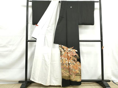 平和屋着物■豪華黒留袖　駒刺繍　飛鶴花鼓文　金彩　正絹　逸品　DABJ0396qa