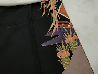 平和屋着物■豪華黒留袖　駒刺繍　飛鶴花鼓文　金彩　正絹　逸品　DABJ0396qa
