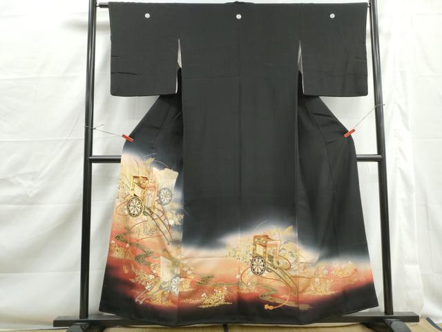 平和屋着物■豪華駒刺繍　流水御所車花文　暈し染め　金彩　正絹　逸品　DABJ0397qa