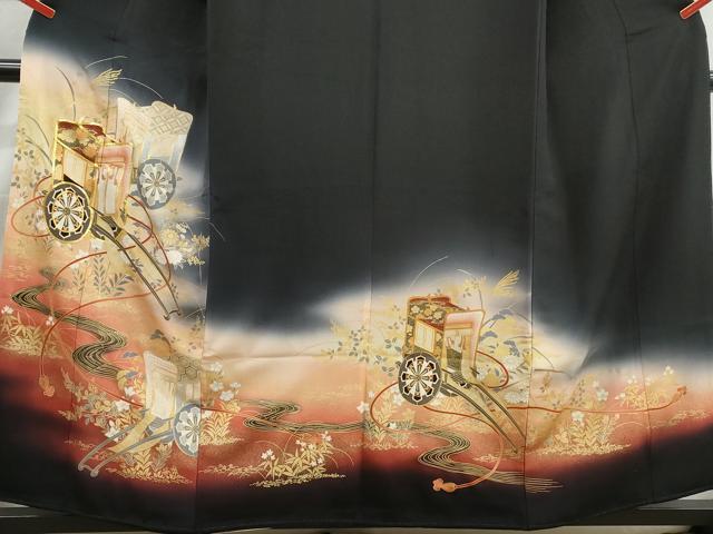 平和屋着物■豪華駒刺繍　流水御所車花文　暈し染め　金彩　正絹　逸品　DABJ0397qa