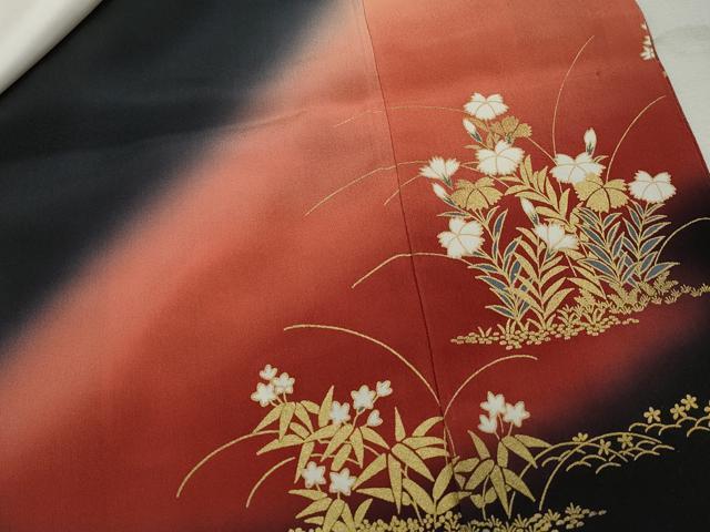 平和屋着物■豪華駒刺繍　流水御所車花文　暈し染め　金彩　正絹　逸品　DABJ0397qa