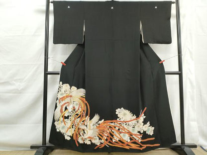 平和屋着物■豪華黒留袖　駒刺繍　花鳥文　鳳凰　金彩　正絹　逸品　DABJ0398qa