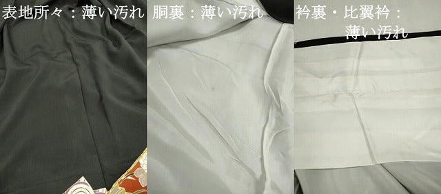 平和屋着物■豪華黒留袖　駒刺繍　扇面花文　金銀彩　正絹　逸品　DABJ0399qa