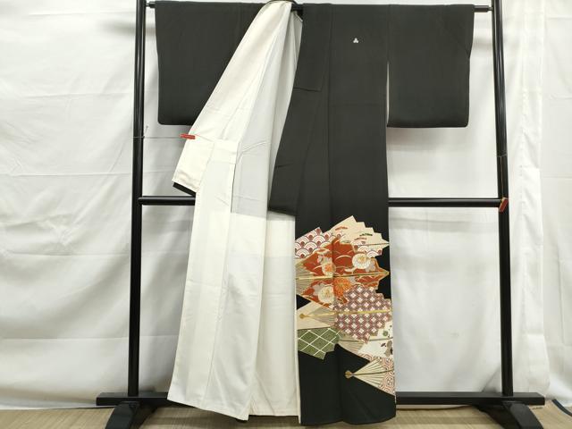 平和屋着物■豪華黒留袖　駒刺繍　扇面花文　金銀彩　正絹　逸品　DABJ0399qa
