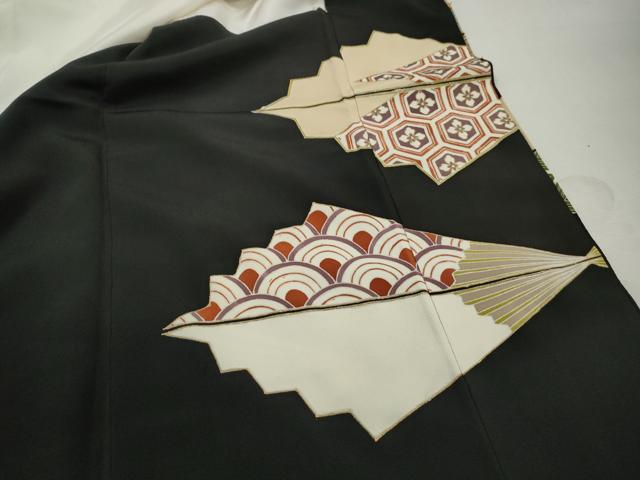 平和屋着物■豪華黒留袖　駒刺繍　扇面花文　金銀彩　正絹　逸品　DABJ0399qa