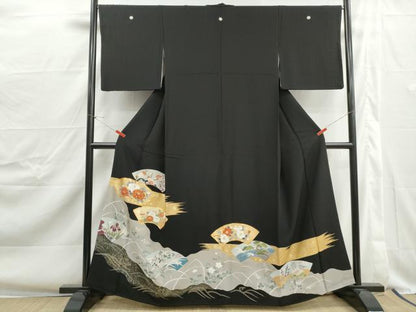 平和屋着物■豪華黒留袖　駒刺繍　地紙枝花文　金彩　やまと誂製　正絹　逸品　DABJ0400qa