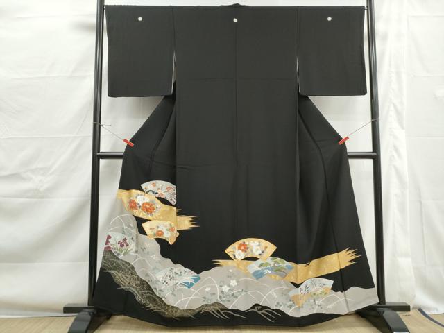 平和屋着物■豪華黒留袖　駒刺繍　地紙枝花文　金彩　やまと誂製　正絹　逸品　DABJ0400qa