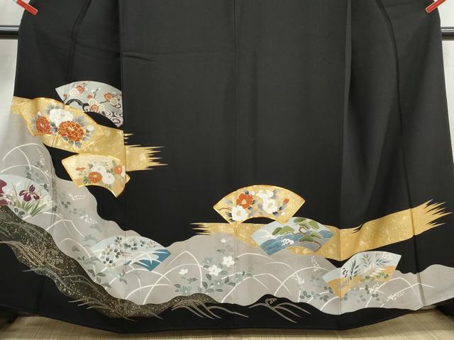 平和屋着物■豪華黒留袖　駒刺繍　地紙枝花文　金彩　やまと誂製　正絹　逸品　DABJ0400qa