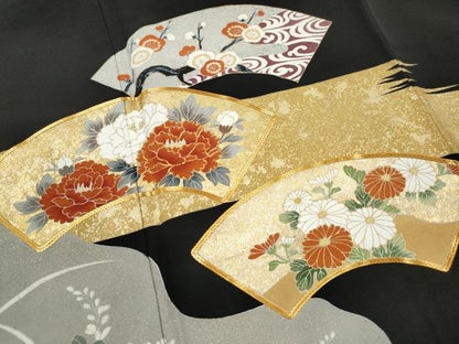 平和屋着物■豪華黒留袖　駒刺繍　地紙枝花文　金彩　やまと誂製　正絹　逸品　DABJ0400qa