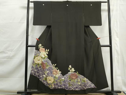 平和屋着物■豪華黒留袖　駒刺繍　枝花文　牡丹　金彩　正絹　逸品　DABJ0401qa