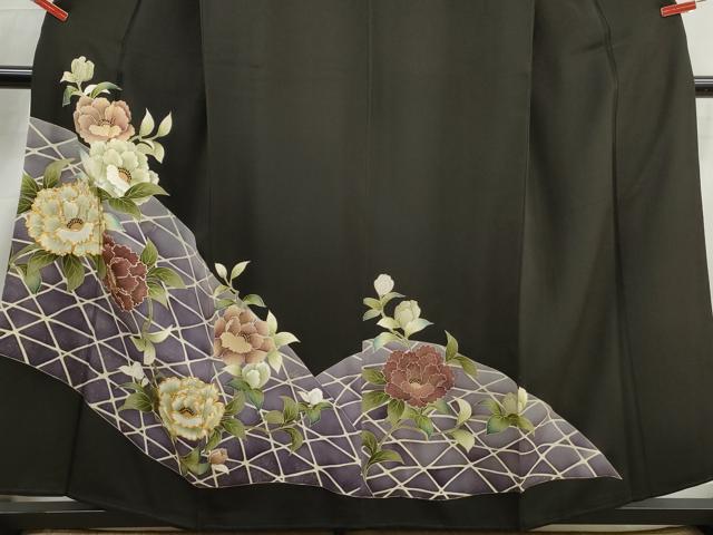 平和屋着物■豪華黒留袖　駒刺繍　枝花文　牡丹　金彩　正絹　逸品　DABJ0401qa